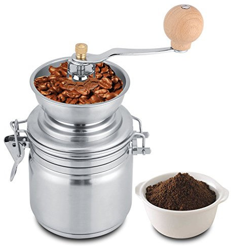 Molinillo de cafe manual, molino de máquina de café con manivela manual, herramienta de mano de molino de molienda de acero inoxidable para café por goteo, espresso(Plata)