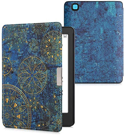 kwmobile Étui Compatible avec Kobo Aura Edition 2 Coque - Étui à Rabat magnétique Tablette eReader Similicuir - Jaune-Bleu foncé