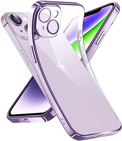 Supdeal Crystal Clear Case for iPhone 14 Plus, [Not Yellowing] [Camera Protection] [Military Grade Drop Tested] Transparent Shockproof Protective Phone Case Soft Silicone Slim Cover, 6.7 inch, Purple