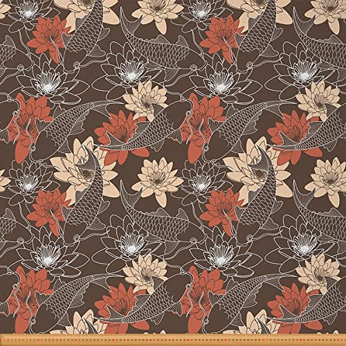 Orientalischer chinesischer Stoff Meterware Traditioneller chinesischer Karpfen Lotus Thema Polsterstoff für Stühle und Heimwerkerprojekte Klassischer dekorativer wasserdichter Stoff 184x150cm