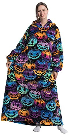 Seogva Extra lange tragbare Decke, Hoodie, übergroße Decke, Sweatshirt für Damen und Herren, super warm und gemütlich, riesige Kapuzendecke, dicke Flanelldecke mit Ärmeln und riesiger Tasche,