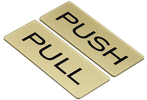 PATIKIL Empuje Tire Puerta Cartel, 4 Paquete Autoadhesivo Rectángulo Acrílico Puerta Pegatina Pared Marcador para Oficina Tienda, Dorado
