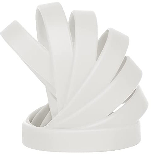 LVNRIDS 50 Stück Silikon Armbänder Gummi Armband freundschaftsarmband Kinder Jugend, 7 inch Länge Großhandel Sport Silikonarmband Bulk Geschenke für Lehrer liefert Party Dekorationen Weiß