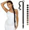 FESHFEN Braid Extensions Pferdeschwanz Verlängerung mit Haargummi, 65 cm Natürlich Schwarz Lang Ponytail Geflochten Kunsthaar Haarverlängerung Zopf Haarteil für Damen