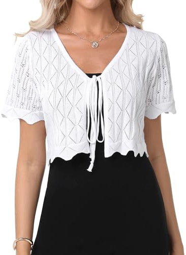 Gyabnw Kort bolero damkofta för festklänningar dam kortärmad elegant stickad sköldpadda V-ringad bolero fest bröllop bekväm kofta ledig sommarmode