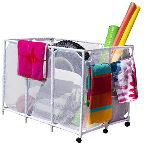 Pool Bins Pool-Nudelhalter, Spielzeug, Schwimmer, Bälle und Schwimmausrüstung, Netzstoff, Roll-Organizer, Größe XL (76,7 cm L x 119,9 cm B x 86,4 cm H), Weiß