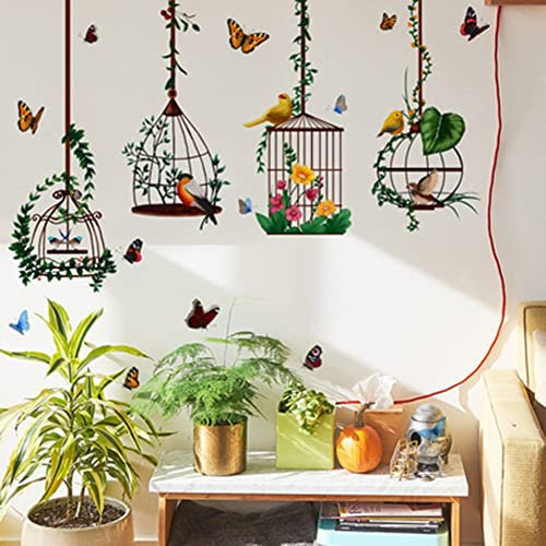 PETSTIBLE Wandaufkleber für Vogelkäfig, bunt, für den Garten, lebendige Pflanzen, Blumen, Vogelkäfig, Pflanzen, Wandaufkleber, Kinderzimmer, Kunst, Wandaufkleber, Geschenke, 4 Stück