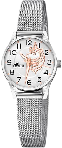 Lotus Mädchenuhr Analog aus Edelstahl 316l Silberfarben | Quarzwerk, Kinderuhr, Widerstandsfähiges Glas 18571/E, mit Geschenkarmband, Junior Collection