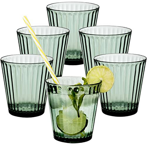 6X Campingglas aus Acryl 360ml grün - Trinkglas Acrylglas Kunststoff Wasserglas | Camping Garten Echtglasoptik Picknick Becher Kinder Senioren Longdrink Coktail