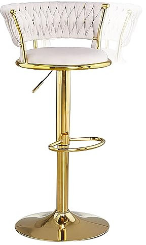 Guyifuny 360° drehbare Barhocker, 1er-Set, hoher Hocker, Moderne Samt-Thekenbarhocker, verstellbare Esszimmerstühle mit goldenem Gestell für Zuhause, Bar, Kücheninsel, Weiß