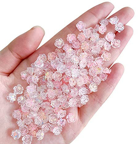 120 Pcs Resin Camellia Nail Charms 3D Flower Nail Art Charms Glitter Nail Jewels Flatback Craft Flower Embellishments for Women Girls Pink
