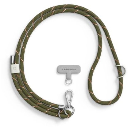 RhinoShield Cordon de téléphone tressé Cordon résistant et ajustable, Couleurs tendances à partir de matériaux recyclés(Adaptateur pour lanière de téléphone inclus) - Vert Militaire