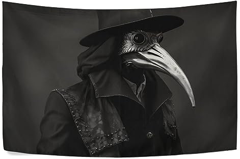 FRODOTGV Plague Doctor Schwarz-Weiß-Wandkunst, Dekor, Wandteppiche für Schlafzimmer, Küche, Wandkunst, Wohnzimmer, Dekoration, 152,4 x 101,6 cm