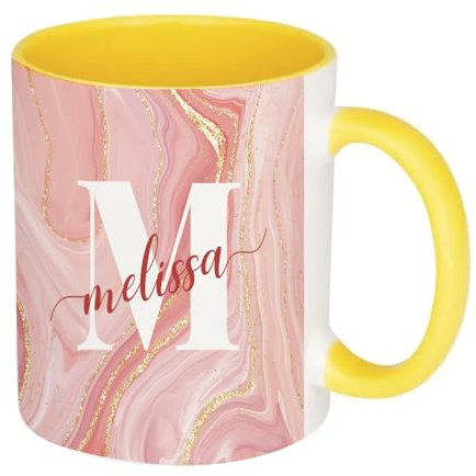 Getagift Personalised Alphabet Mug, Letter Mugs, Initial with Name, Inside Coloured Coffee, Tea Mug. (Yellow)