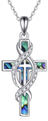 VONALA Cross Necklace Abalone Shell Sterling Silver Pendant Necklace Double Cross Infinity Jewelry Gifts for Women Girls