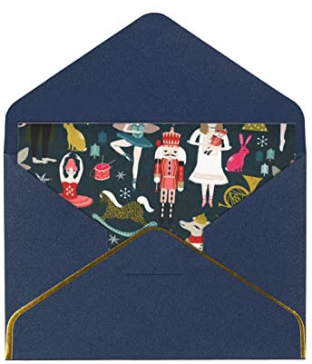 Gold Trimmed Pearl Paper Greeting Women'S Nutcracker Ballet Xmas Dance Card. Christmas Card/New Year/Birthday/Holiday Wishes With Printed Pattern.