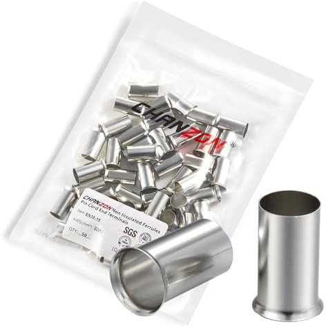 Chanzon 50 Stück EN35-16 nicht isolierte Aderendhülsen für 2 AWG (35 mm²) Kabel, reines Kupfer, elektrische Crimp-Stecker-Klemme, Zinnbeschichtungsrohr