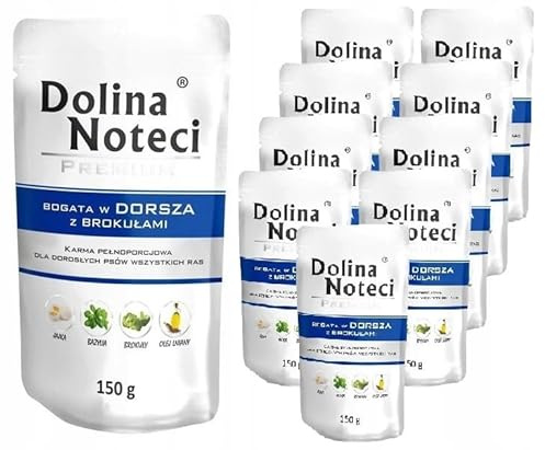 Dolina Noteci Premium Nassfutter für Hunde Kabeljau und Brokkoli Glutenfrei 10 x 150g