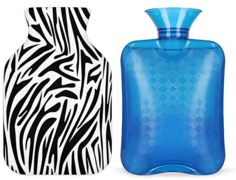 Zebra Print Hot Water Bottle with Soft Cover 1L Hot Water Bag for Hot and Cold Compress, Hand Feet and Bed Warmer, Menstrual Cramps, Neck and Shoulder Pain Relief
