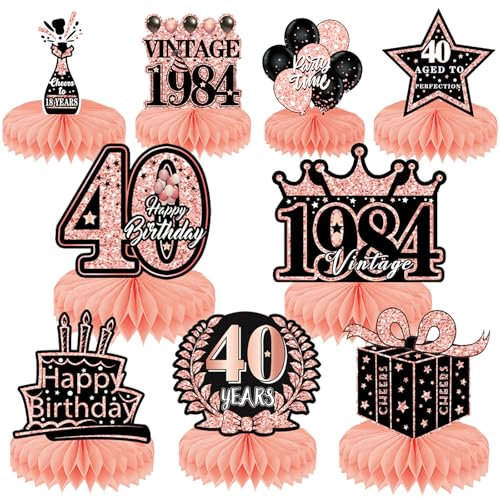 Heartsking 40. Geburtstag Frau Mann, 9 Stück Roségold Geburtstag Dekoration, Tischdeko Geburtstag 40 Geburtstag Deko, Bienenwabe Mittelstück für 40 Jahre Geburtstag Party Zubehör