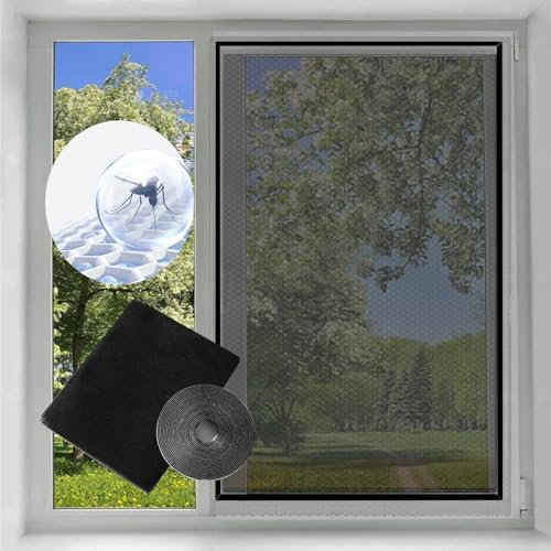 Bokaiya Moustiquaire Fenêtre, Moustiquaire Transparente Universelle pour Fenêtre, Filet Anti-Moustiques Adhésif, DIY Moustiquaire, Bricolage, Taille Maximale de la Fenêtre 130x150cm(Lot de 1, Nior)