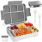 WECUTE Fiambrera Infantil, 1330Ml Bento Box Fiambrera Infantil y Adultos con 5 Compartimentos y Cubiertos Caja de Almuerzo de Plástico Caja de Alimentos sin BPA, Para microondas (Gris)