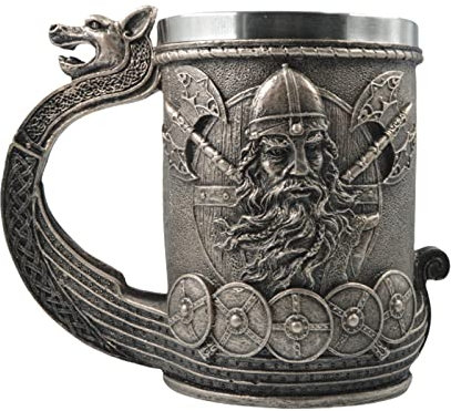Glanhbnol Tasse à bière pirate médiévale en résine et acier inoxydable 600 ml - Chope rétro - Tasse à café - Tasse à thé - Tasse à bière pour adultes - Réutilisable