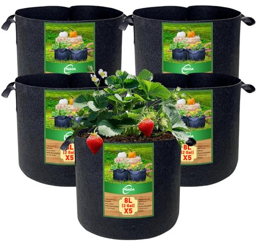 PIGADA Lot de 5 Sac de Plantation Non Tissé 8L avec Poignées et 15 Étiquettes Sacs à Plantes de Tomate Pots pour Plantes, Fleurs, Fraises,2 gallons