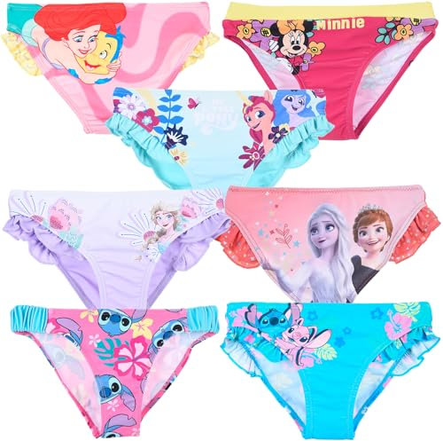 Disney - Bambina - Costume da Bagno Monokini Slip Mare Piscina - Tema Frozen Stitch Minnie Ariel [1807 Corallo - 6 Anni]
