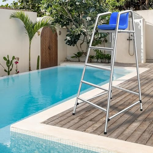 Sedia Da Bagnino per Piscina Alta 120 Cm / 150 Cm / 180 Cm, Sgabello Da Bar in Acciaio Inossidabile 304 Sedie Da Bagnino per Piscina Con Sedile Comodo per Patio Sul Ponte, Carico 330 Kg,1.8m/70.8in