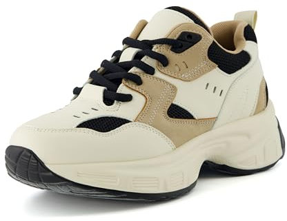 CUSHIONAIRE Damen-Sneaker Strike Chunky + Memory-Schaum, breite Breiten erhältlich, Beige/Schwarz, 39 EU