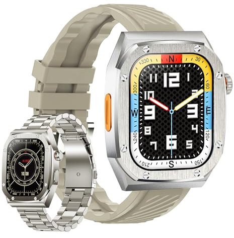 Smartwatch Uomo Donna con Display Amoled 2.1’’ Sempre Acceso, 460 mah Batteria a Basso Consumo, Impermeabile IP68, Telefonate Bluetooth, Sonno Cardiofrequenzimetro, +120 Modalità Sportive (Bianco)