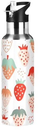 Sevdomey Sweet Berry Strawberry Water Bottle with Straw Lid 20 oz,Stainless Steel Vacuum Insulated Water Bottle for Sports Cycling Hiking Gym School Home
