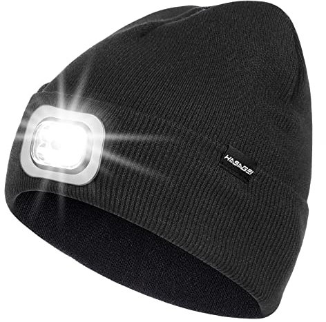 OKKLE Mütze mit LED Licht,Wiederaufladbare USB,mit Licht Extrem Heller 4 LED Lampe,Haube Mütze mit Licht,Mütze mit Lampe,Mütze mit Stirnlampe für Herren und Damen