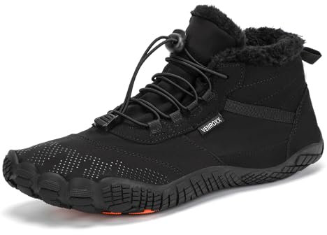 VENROXX Barfußschuhe Winter Herren Winterschuhe Warm Gefüttert Winterstiefel Leicht Wasserdicht Schneestiefel rutschfeste Outdoor Traillaufschuhe, Schwarz, 42