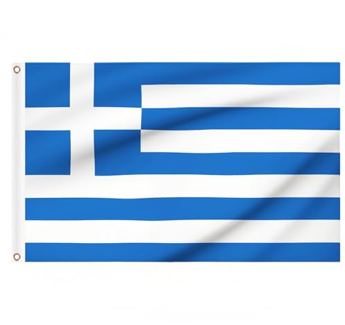 Griechische Flagge, 1,53 x 0,91 m, große große griechische griechische Flaggen mit Messingösen für Fußballveranstaltungen, Schulkulturtag, Party, Außendekorationen