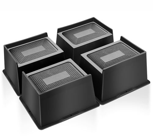 MixDora Bed Risers 4 Inch Heavy Duty Furniture Risers Rectangular L-Shape Anti-Slip Sofa Risers for Couches Table Chair 4 Pack Black (4 Pack, 4 Inch)
