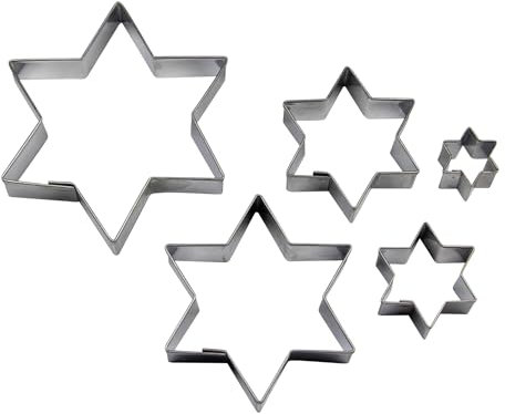 BekkiB - 5er-Set Ausstecher Sterne - 5 Größen - Spülmaschinengeeignete Ausstechformen aus Edelstahl - Zum Backen für Plätzchen & Linzer Augen - 7467