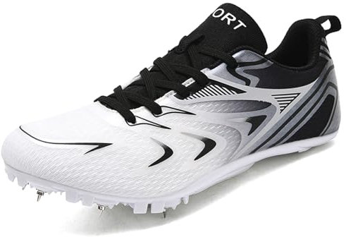 PENXZT Zapatillas de Atletismo para Hombre y niño, para Correr, competir, con Clavos, para Saltar, Transpirables, Ligeras, para Entrenamiento y Salto de Altura,Negro,39 EU