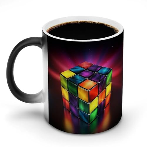 KWQDOZF Zauberwürfel – Puzzle-Kaffeetasse aus Keramik, 312 ml, wärmeempfindliche magische Kaffeetasse, Farbwechsel-Kaffeetasse, Teetasse für Frauen und Männer