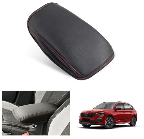 GAFAT Kompatibel mit Skoda Kamiq 2019-2024 2025 Mittelarmlehne Abdeckung, für Kamiq Bj. ab 2019- Mittelkonsole Armlehne Schutz Mikrofaser PU Leder Polster, Kamiq Zubehör 2024 (Rot)