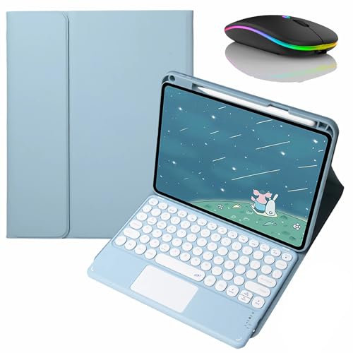 JZCZMCE Tastatur Hülle für iPad Air 13'' (M2) 2024/Pro 12,9'' (3., 4., 5., 6. Generation), Eingebauter Stifthalter, Magnetische Abnehmbare Kabellose Tastatur mit Bluetooth-Maus,Blau