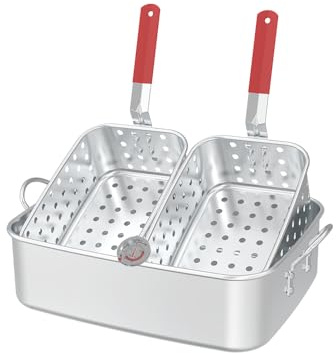FireRiot 18QT Aluminum Deep Fryer Pot with Baskets & Heat-Resistant Silicone Handles - Lightweight & Durable Fish Fryers Outdoor Cooking - Rectangular Fish Fryer Basket for Outdoor Fryer