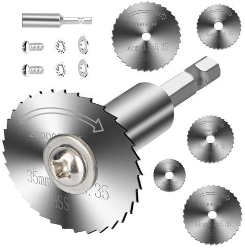 8Pcs Rotary Drill Saw Blades, Circular Saw Blades, Plunge Saw Blade, 5 Saw Disc Wheel Cutting Blades with 1PCS 1/4 Hex Shank, 2 Screws for Drills Rotary Tools, Wood Plastic Metal Cutting