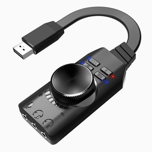 MEIRIYFA Carte son externe USB virtuelle 7.1 Surround Sound USB 2.0 pour PC avec contrôle du volume, câble adaptateur audio USB vers jack 3,5 mm Plug and Play