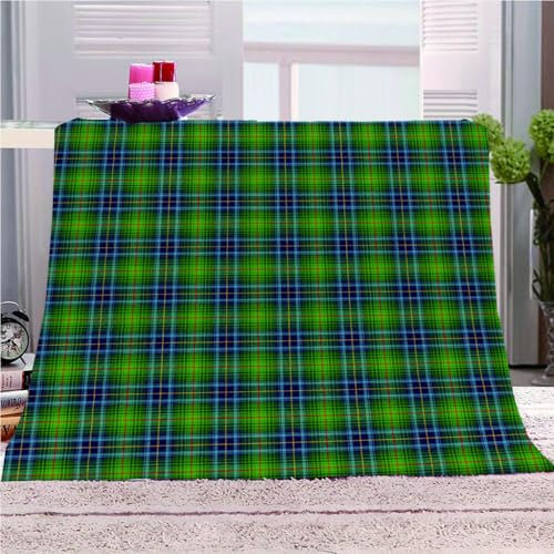 Plaid Couverture Polaire Flanelle en Microfibre, Couverture De Lit 1 Personne 150X180Cm Créatif À Carreaux Verts Plaid Fourrure Canapé Grande Taille, Couverture Chaude Douce en Peluche
