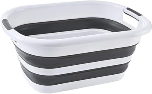 PERPETUAL Cesta Colada Plegable 36L Cesto Ropa Sucia Limpia Cubo Plástico Estanco Organizador Multifuncional Caja Almacenamiento Lavadero Exterior Barreño Platos Bañera Bebé Perro (Blanco)