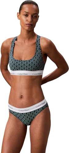 Calvin Klein Women’s Unlined Bralette with Logo Band, Green (Bijou Modern Emblem Outline+Stratif), XL