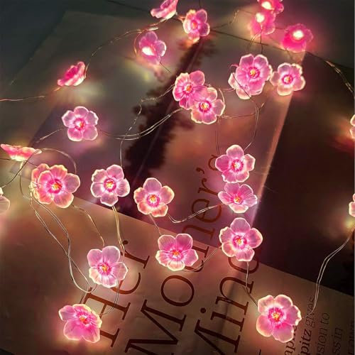 Luces Cadena Flores, Luces Flores Cerezo Rosa Hadas, Cerezo Guirnalda Luces de Flores Rosa, Guirnalda con 20 Luces LED, para Decoración de Fiestas Boda Patio Camping Cafetería (Sin batería, 2m)