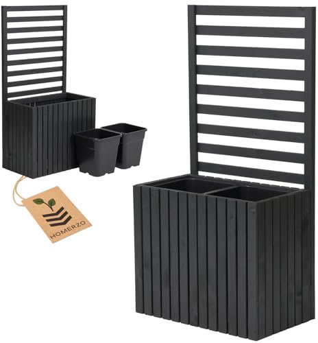 Pflanzkübel mit Rankgitter Spalier mit Pflanzkasten Blumenkasten aus Holz für Garten Balkon Terrasse Hochbeet mit 18L Kunststoff-Pflanzeneinsatz (vertikal-anthrazit, 67x36x55 H130)